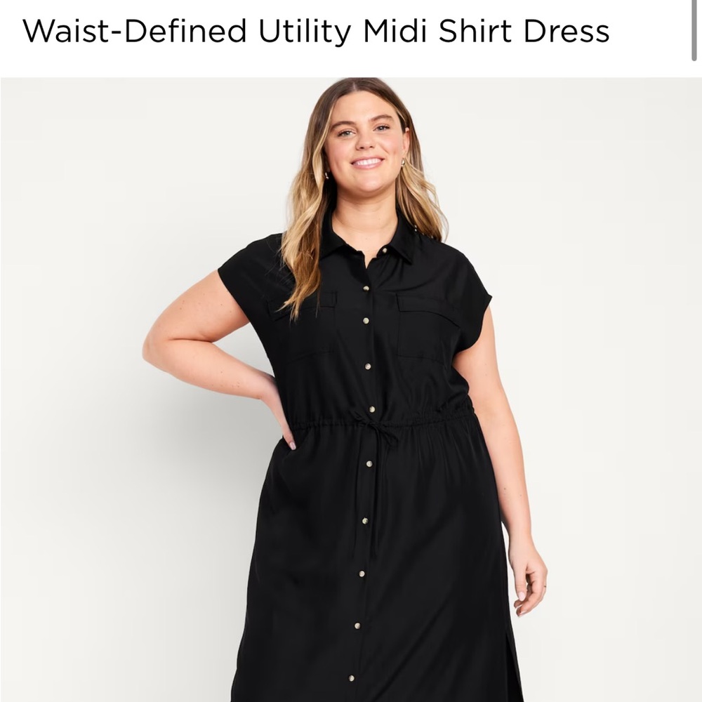 Waist-Defined Utility Midi Shirt Dress